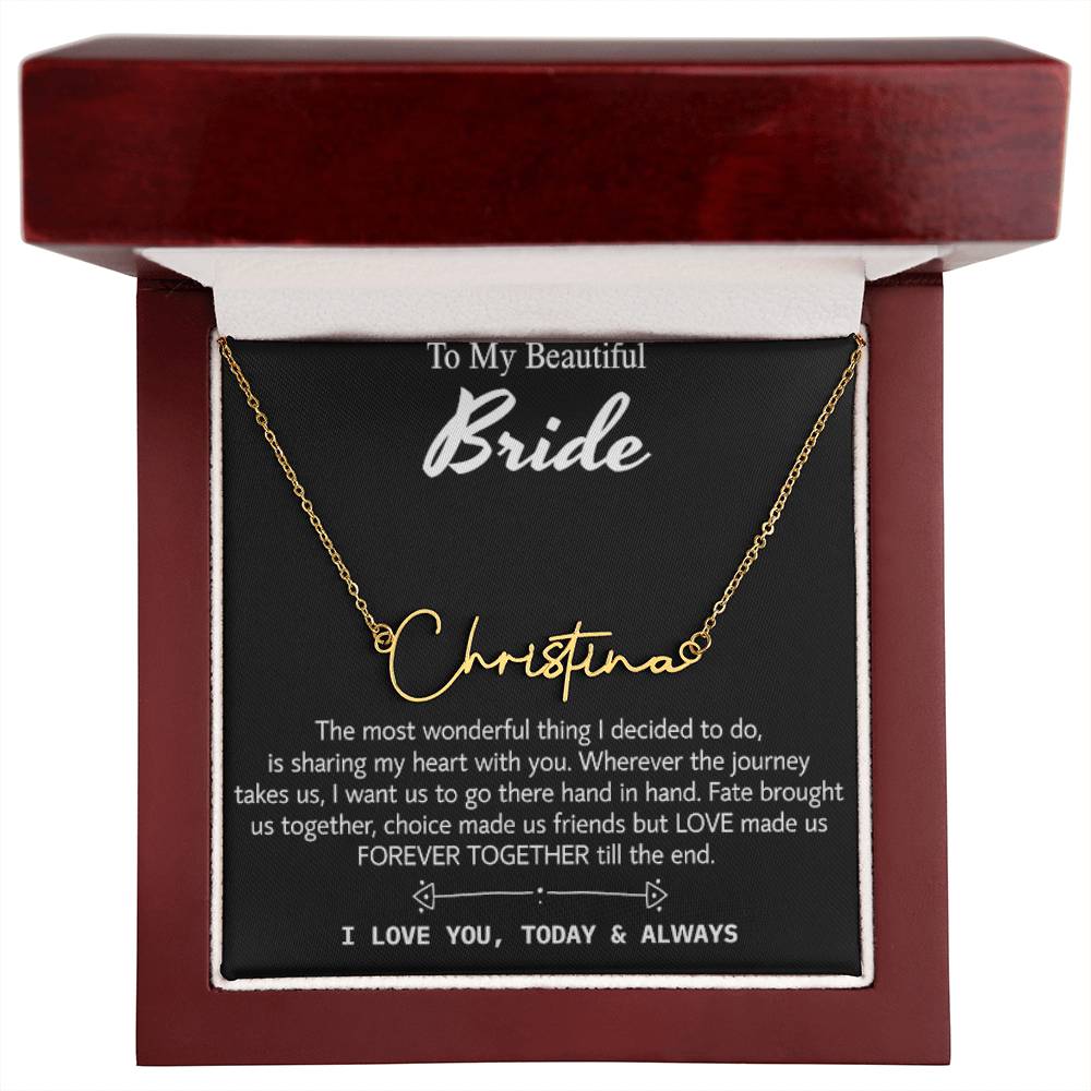 Para mi hermosa novia, collar de regalo para el día de la boda, regalo del novio, boda "hoy y siempre" para la novia, collar de regalo para el día del compromiso 