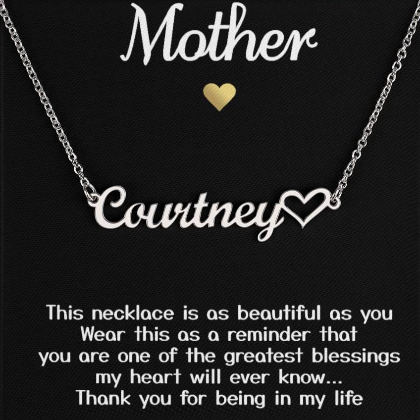 Collar de oro blanco para mi madre, regalo "gracias por estar en mi vida" con tarjeta de mensaje, collar con nombre de firma 003a 