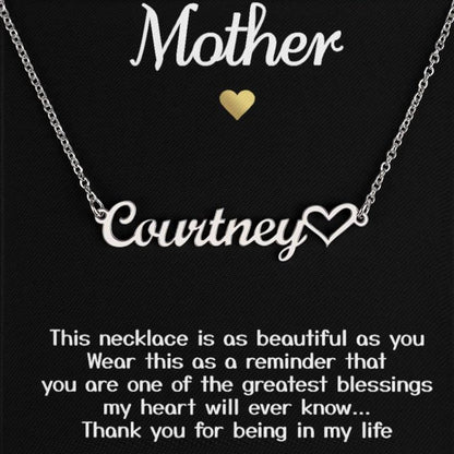 Collar de oro blanco para mi madre, regalo "gracias por estar en mi vida" con tarjeta de mensaje, collar con nombre de firma 003a 