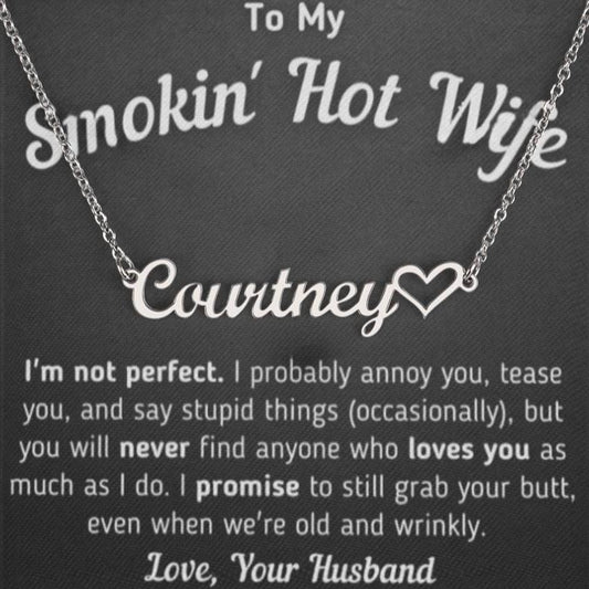 Regalo para esposa "No soy perfecta" Te amo por siempre collar con nombre personalizado 003