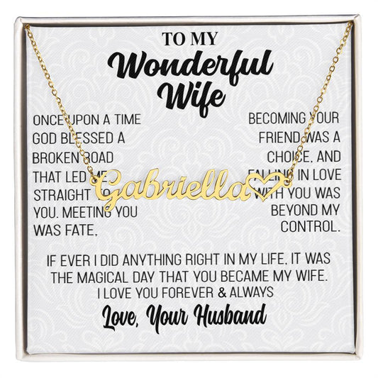 Regalo para Esposa "El Día Mágico" collar con nombre en forma de corazón personalizado grabado para mi Maravillosa Esposa 003 