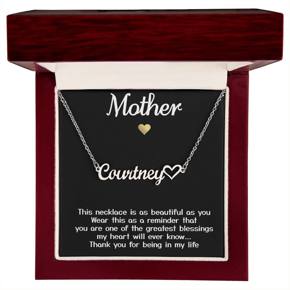 Collar de oro blanco para mi madre, regalo "gracias por estar en mi vida" con tarjeta de mensaje, collar con nombre de firma 003a 