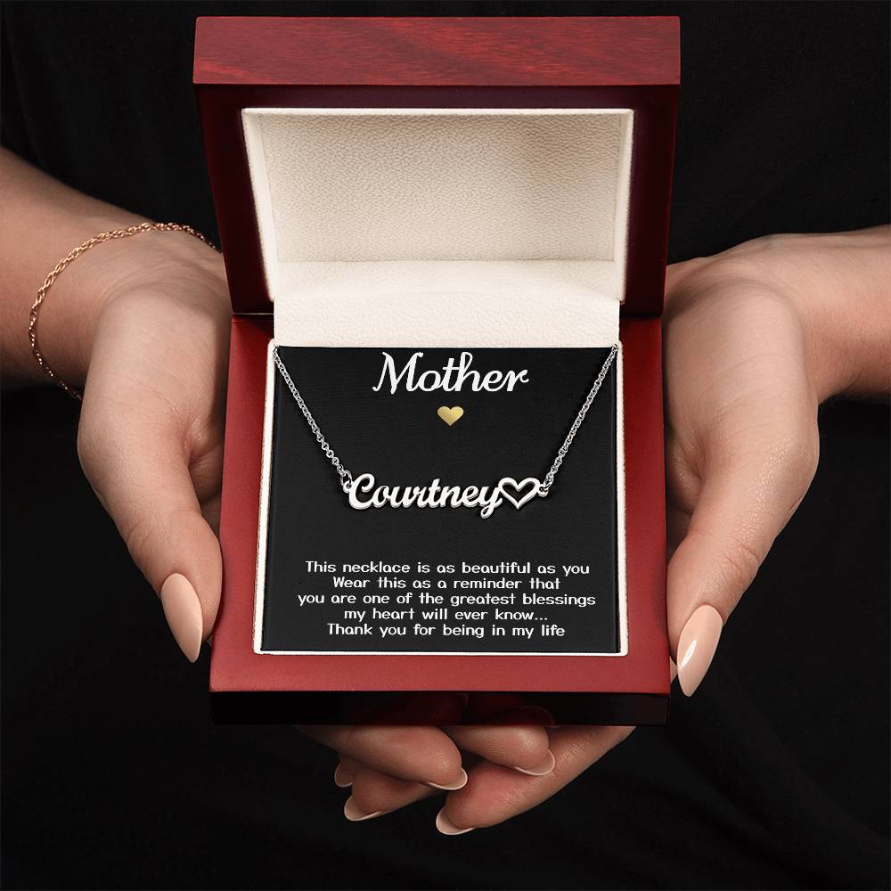 Collar de oro blanco para mi madre, regalo "gracias por estar en mi vida" con tarjeta de mensaje, collar con nombre de firma 003a 