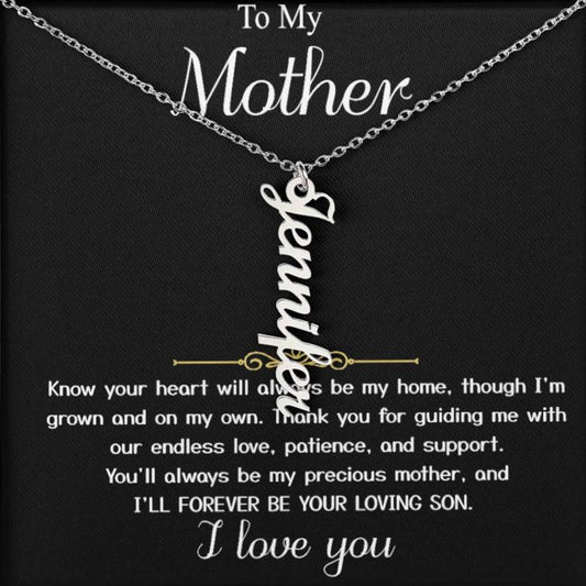 Para mi madre - De mi hijo "Seré por siempre tu hijo amado" - Nombre de firma 004 Tarjeta de mensaje Collar de corazón 