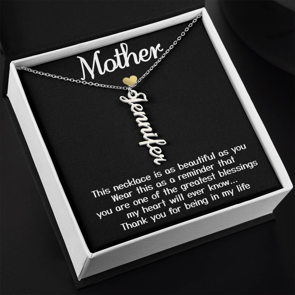 Collar de oro blanco para mi madre, regalo "gracias por estar en mi vida" con tarjeta de mensaje, collar con nombre de firma 004a