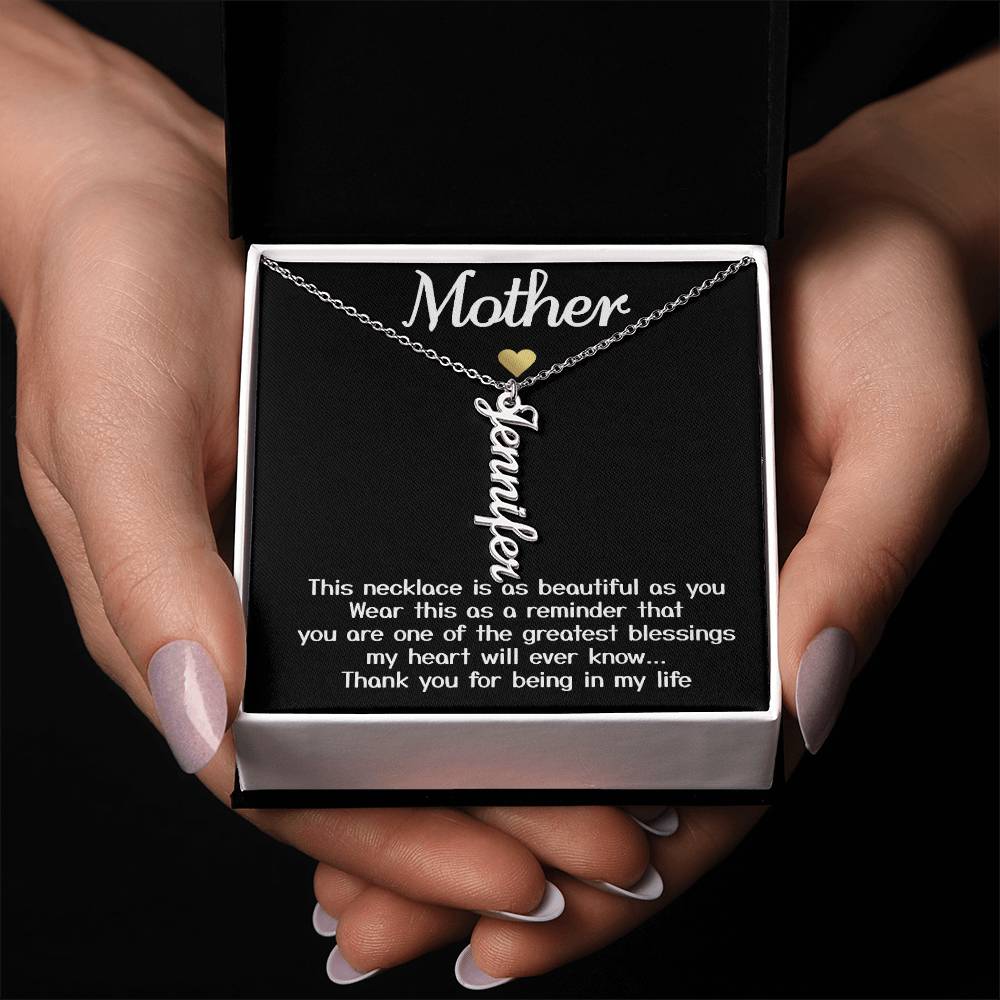 Collar de oro blanco para mi madre, regalo "gracias por estar en mi vida" con tarjeta de mensaje, collar con nombre de firma 004a