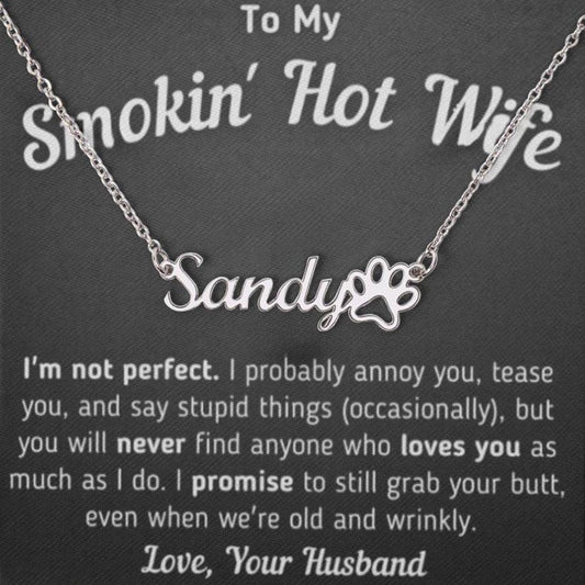 Regalo para esposa "No soy perfecta" Te amo por siempre nombre personalizado perro gato mascota pata amor collar 