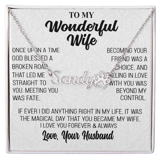 Regalo para esposa "El día mágico" collar con nombre amante de las mascotas personalizado grabado para mi maravillosa esposa 