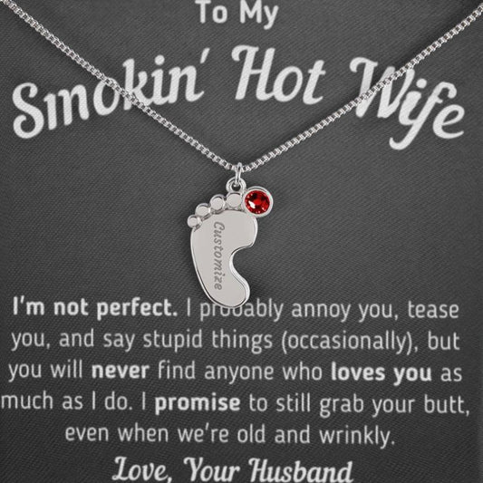Regalo para Esposa "No Soy Perfecta" Te amo por siempre y para siempre Collar con pies de bebe grabado personal 