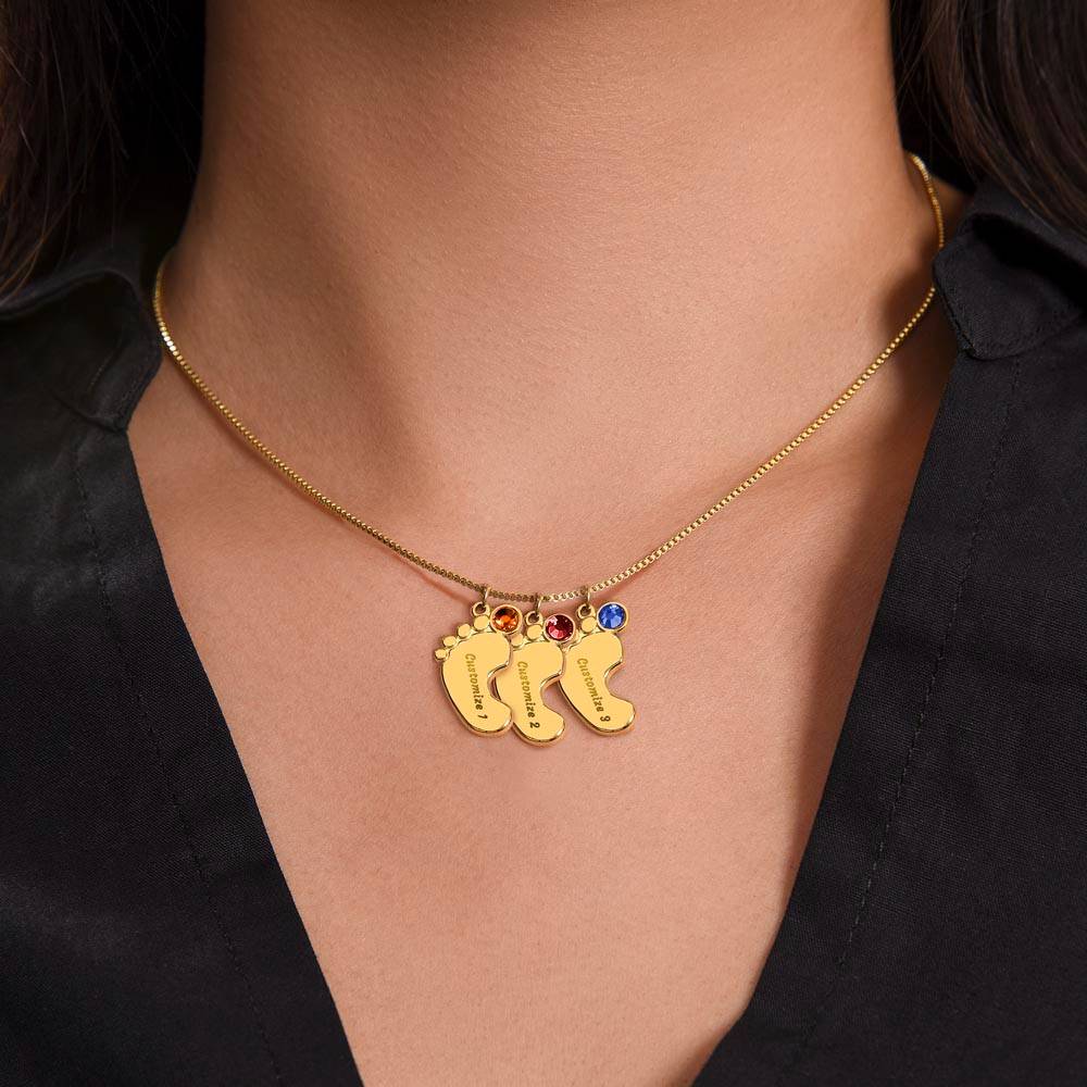 Colar com pedras de nascimento gravadas em forma de pés de bebê para presente de alma gêmea "Seu último tudo"
