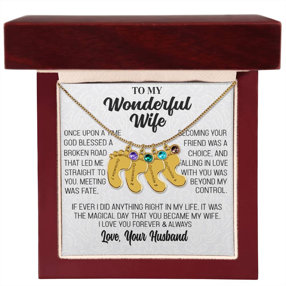 Gift for Wife "The Magical Day" baby feet personalized engraved Necklace to my Wonderful Wife
