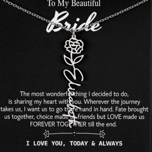 Para mi hermosa novia, collar de regalo para el día de la boda, regalo del novio, boda "hoy y siempre" para la novia, collar de regalo para el día del compromiso 