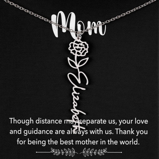 Para mi mamá: la mejor madre del mundo Juego de regalo Collar con nombre personalizado y firma Flor de nacimiento personalizada