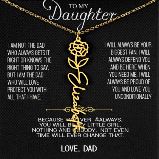 Para mi hija, regalo de amor para papá, collar personalizado con nombre y flor de nacimiento, collar con firma en oro de 18 quilates