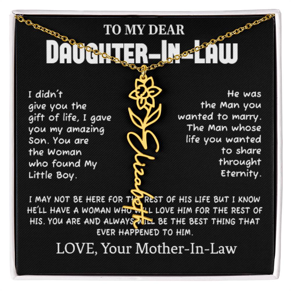 My Dear Daughter-In-Heart Gift-Love Your Mother-In-Law Necklace Personalized Birth Flower
