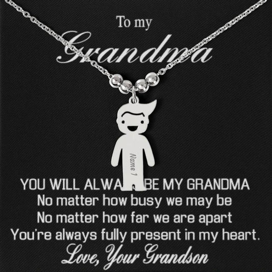Para la abuela - del nieto - "Siempre serás mi abuela" Collar con dije dorado para niños, regalo personalizado