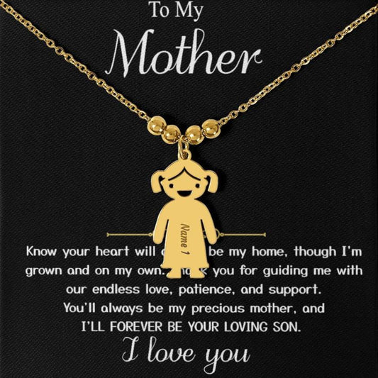 Para mi madre - De mi hijo "Seré por siempre tu hijo amoroso" - Tarjeta con mensaje en forma de corazón Collar con dije para niños 