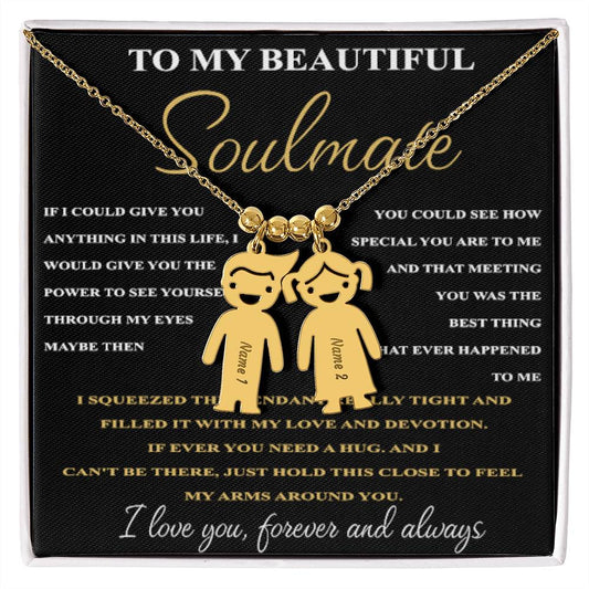 Presente para alma gêmea “Para minha linda alma gêmea” Colar gravado em ouro 18K para menino e menina 
