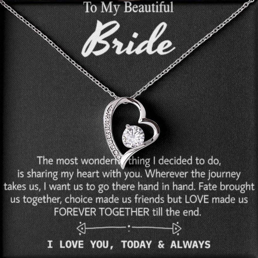 Para mi hermosa novia, collar de regalo para el día de la boda, regalo del novio, boda "hoy y siempre" para la novia, collar de regalo para el día del compromiso 