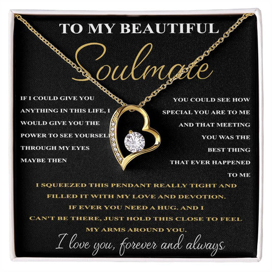 Presente para Alma Gêmea “Para Minha Linda Alma Gêmea” Colar de Coração de Amor Eterno Amarelo de Ouro 18K 