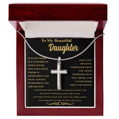 Collar con cruz "A mi bella hija: endereza tu corona"